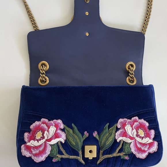 GUCCI | MARMONT MED. VELVET BAG | BLUE - Picture 9 of 14